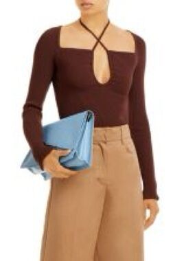 A.L.C. Brown Long-Sleeve Keyhole Knit Top